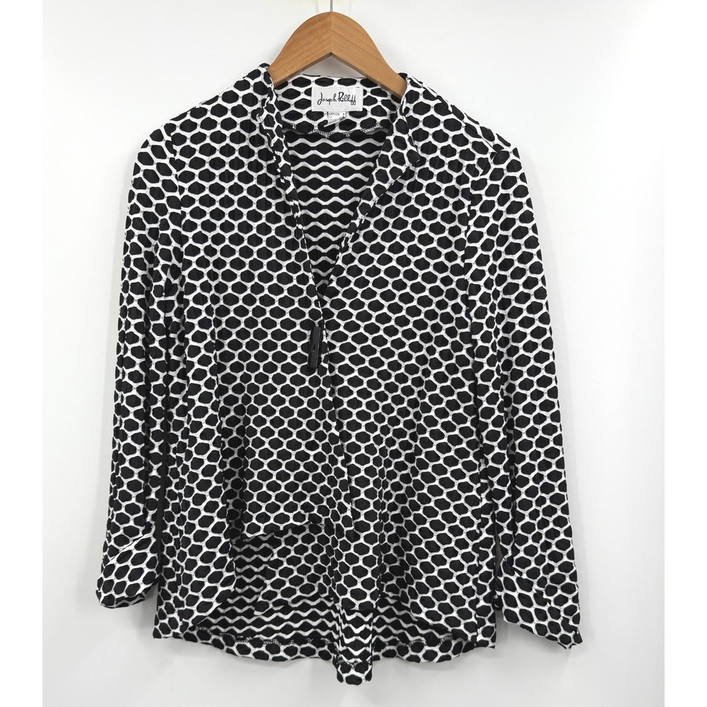 Joseph Ribkoff Sweater Black White‎ Geometric Mesh Long Sleeve Cardigan